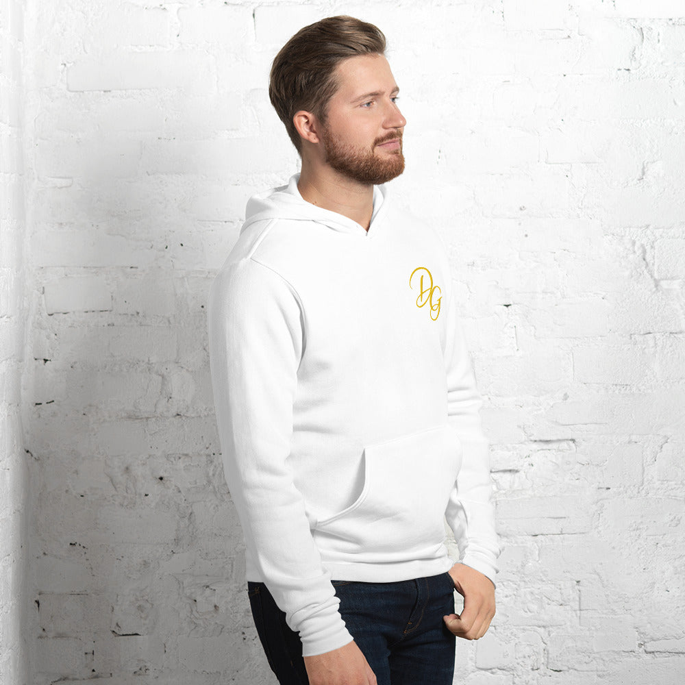 Unisex Fleece Pullover Hoodie, in White, right-front view