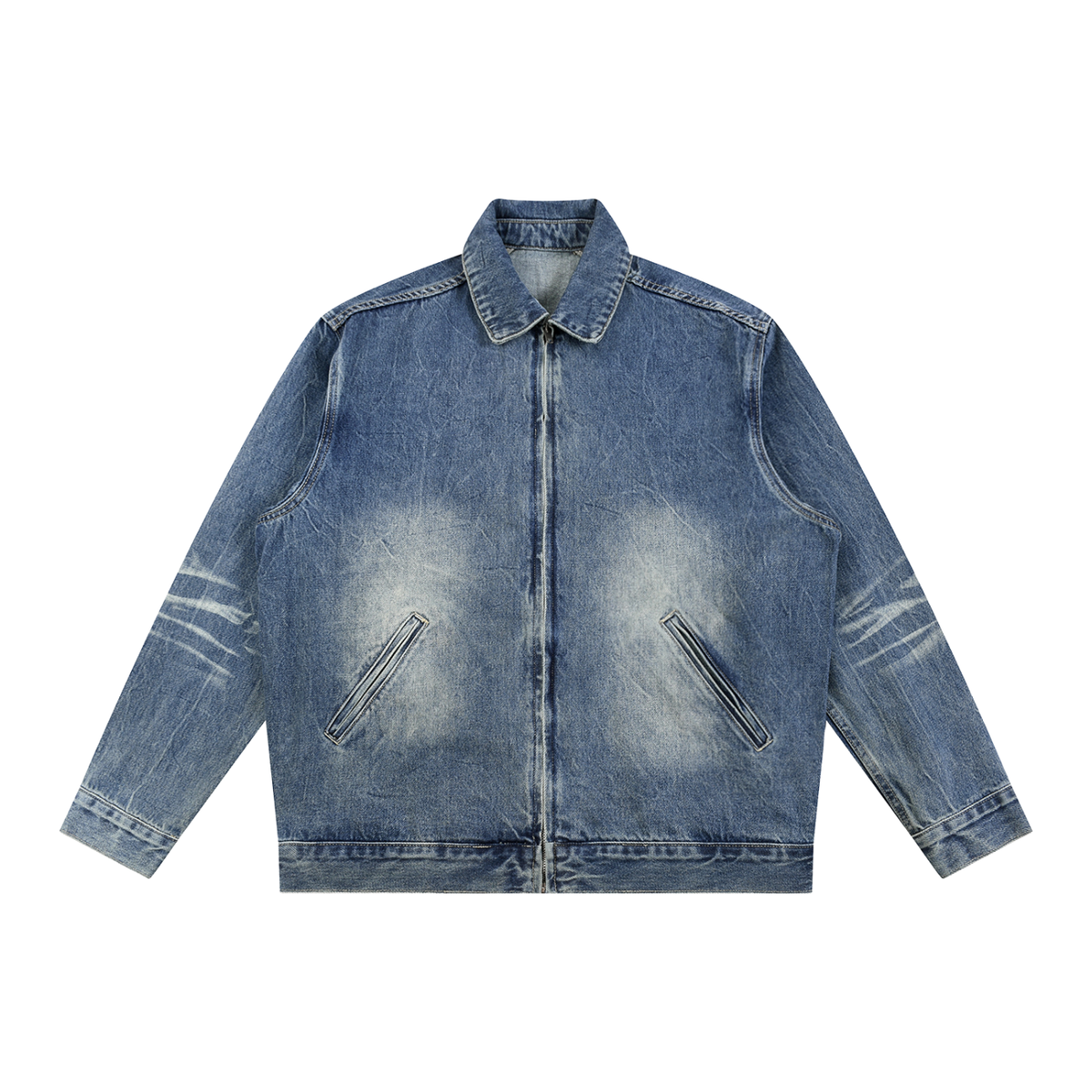 DUGGAN Vintage Wash Zip Up Denim Jacket