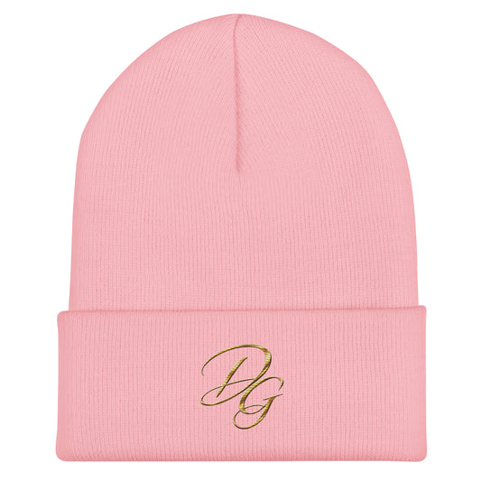 Embroidered Cuffed Beanie Hat, in Baby Pink, front view