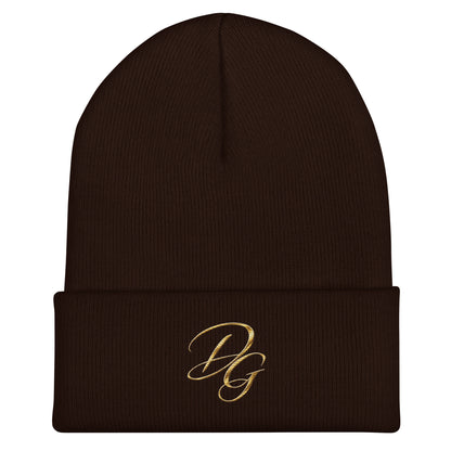 Embroidered Cuffed Beanie Hat, in Brown, front view