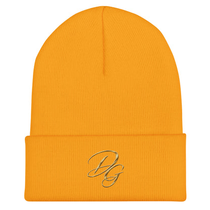 Embroidered Cuffed Beanie Hat, in Gold, front view