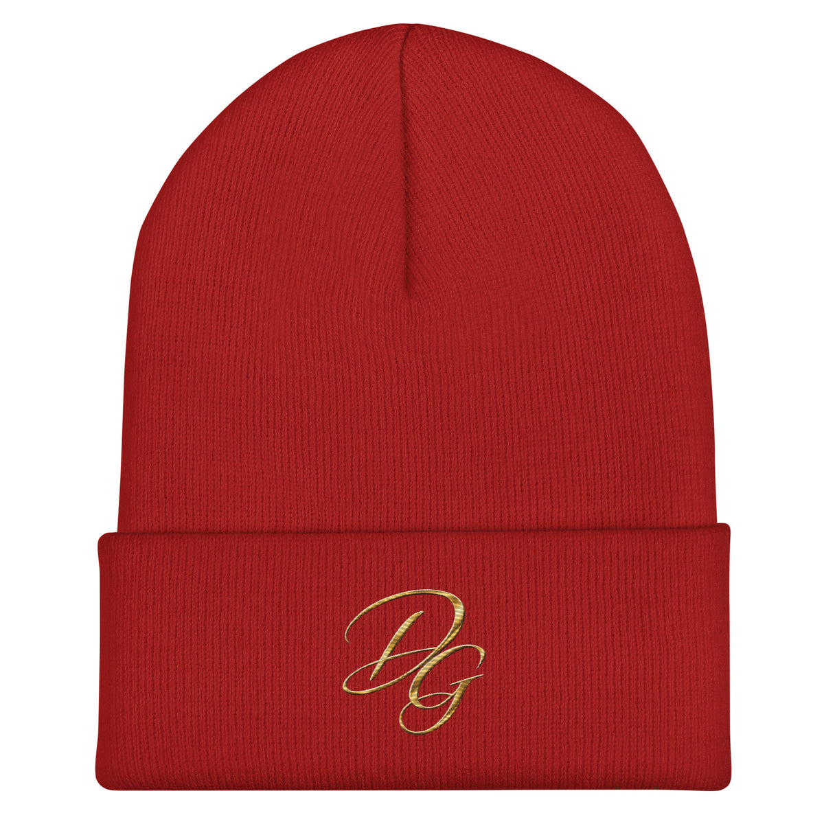 Embroidered Cuffed Beanie Hat, in Red, front view