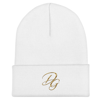 Embroidered Cuffed Beanie Hat, in White, front view
