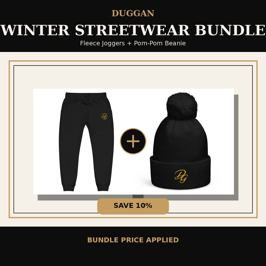 DUGGAN Winter Streetwear Bundle - Fleece Joggers and Pom-Pom Beanie, save 10%