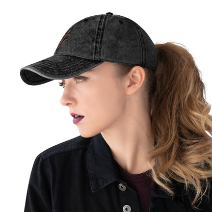 Vintage Embroidered Cotton Cap, in Black, left view