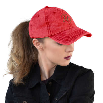 Vintage Embroidered Cotton Cap, in Red, right-front view