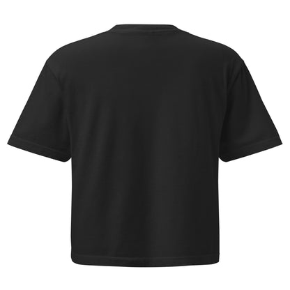 Women's Heavyweight Boxy Tee, in Black, back view